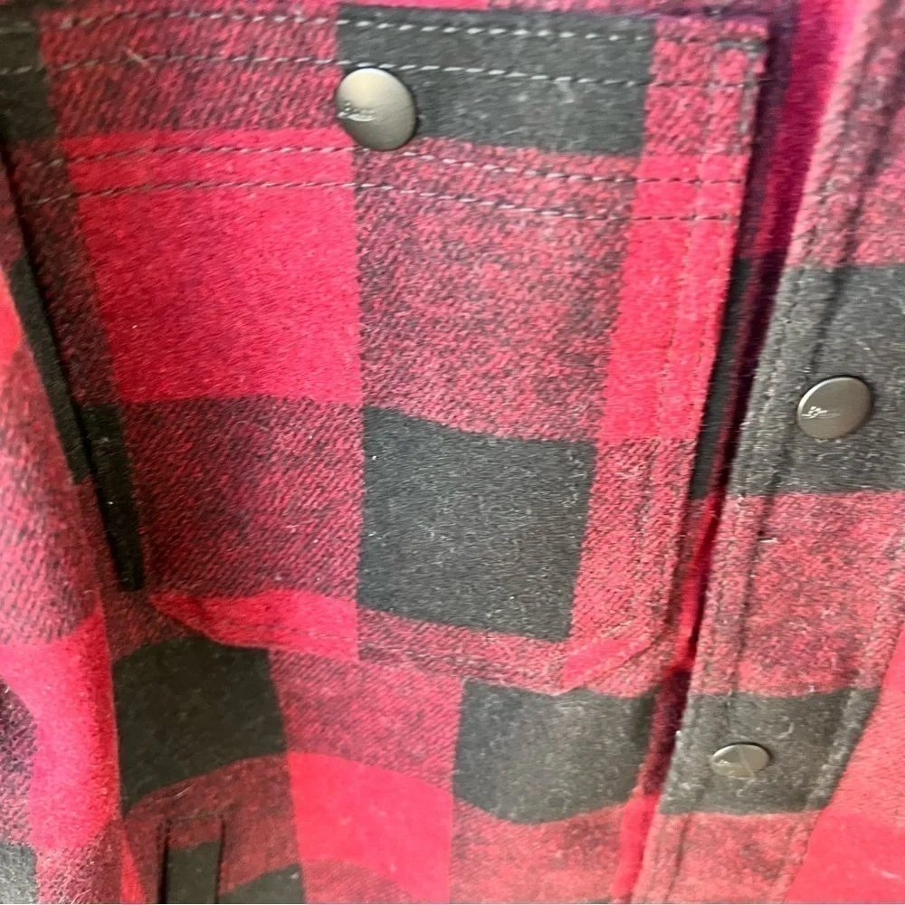 G.H. BASS WOOL BLEND SHERPA LINED SNAP ZIPPER BUFFALO RED BLACK CHECK JACKET M